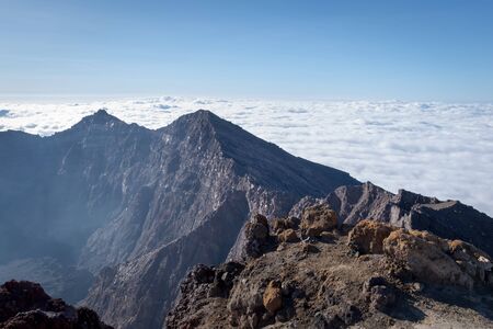 An extreme track to Raung mount summit called 'Puncak Sejati'. Raung is the most challenging of all Javaâs mountain trails, also is one of the most active volcanoes on the island of Java in Indonesia.の写真素材