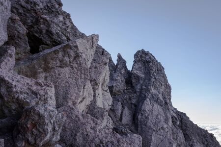 An extreme track to Raung mount summit called 'Puncak Sejati'. Raung is the most challenging of all Javaâs mountain trails, also is one of the most active volcanoes on the island of Java in Indonesia.の写真素材