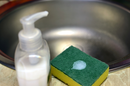 tool and sponge to wash dishes, clean the guarantee of healthの写真素材