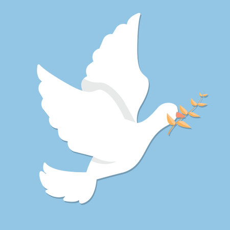 Pray for Ukraine. stop the war. Flying peace dove with olive branch logo symbol. Dove peace symbol.のイラスト素材