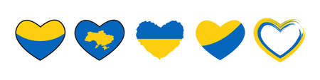 Set of Ukraine flag icon in heart shape. Set of vector icons. ukraine, pray for ukraine, save ukraineのイラスト素材