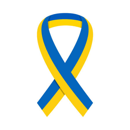 Ukraine wave ribbon with. Ukrainian flag stripe ribbon on white background. Ukraine and Russia military conflict. yellow blue Ukraine strip flag. vector illustration.のイラスト素材