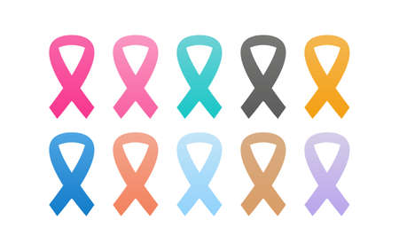 Cancer Ribbon. Set of different color ribbon on white background. Awareness Ribbons - Set of realistic vector awareness ribbons. World Cancer Day. vector illustrationのイラスト素材