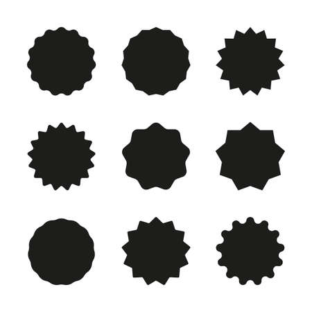 set of black starburst icons on white background for promo design. Discount tag icon shape. vector illustrationのイラスト素材