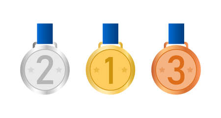 Set of gold, silver and bronze medals on white. . vector illustrationのイラスト素材