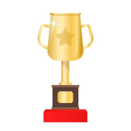 golden trophy cup, first place, vector flat icon with star on white background, winner icon - first place badge awardのイラスト素材