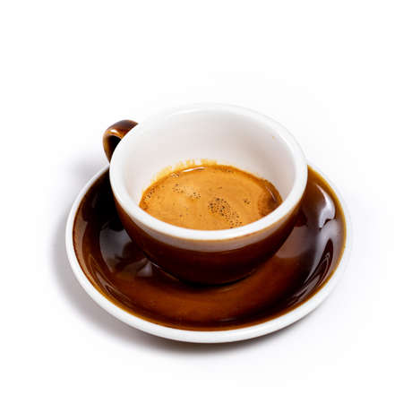 Espresso coffee on a white background. View from above. Free space for textの写真素材