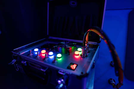 Suitcase with wires and switches. Quest game.