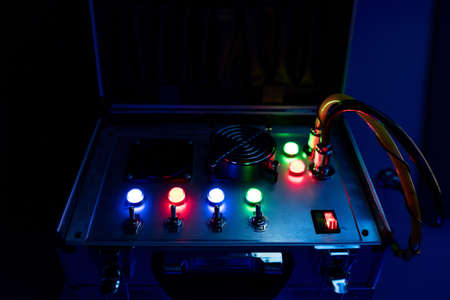 Suitcase with wires and switches. Quest game. close-upの写真素材
