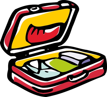 stylized illustration  of open suitcase with clothes.のイラスト素材