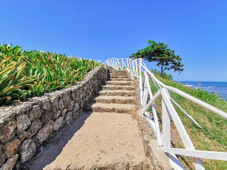 road to the beach on a sunny dayの写真素材