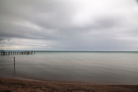 Issyk-Kul lake relax view with cloudy skyの写真素材