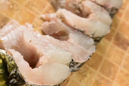 fresh pieces of fish, pike.の写真素材