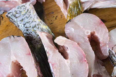 fresh pieces of fish, pike.の写真素材