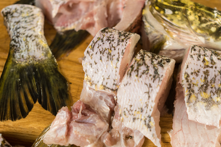 fresh pieces of fish, pike.の写真素材