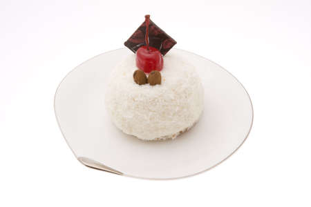 Coco cake with two nuts, chocolate amd cherryの写真素材