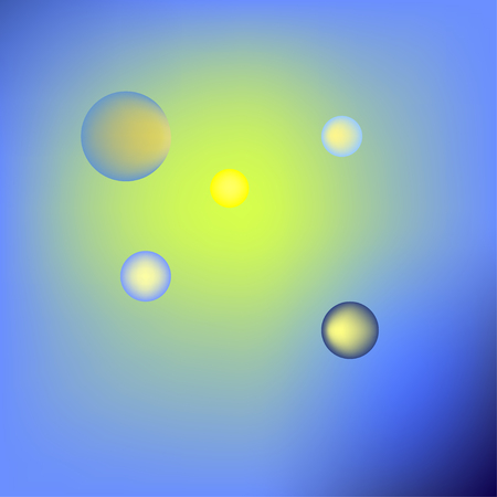 Abstract balls on a blue and yellow background