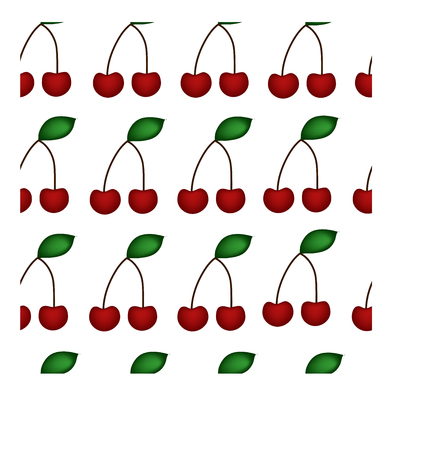 A pattern of cherries on a white background