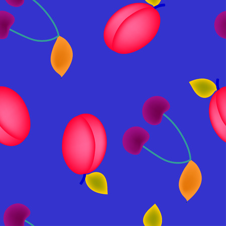 Purple cherry pink and apricot on a blue backgroundのイラスト素材