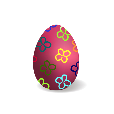 Purple easter egg with painted flowers on a white backgroundのイラスト素材