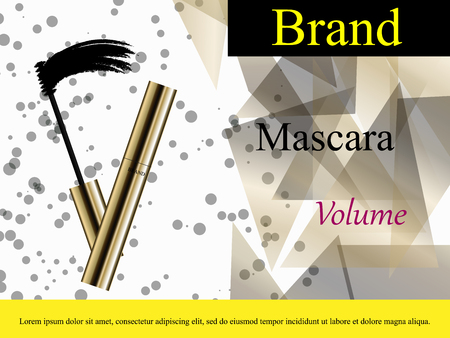 Luxury mascara ads, black and gold package with eyelash applicator brush with mascaras stroke palette on VIP shine glitter.のイラスト素材