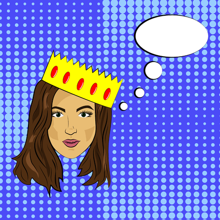 Pop art girl with dark hair calm face with a crown of bubbles, vectorのイラスト素材