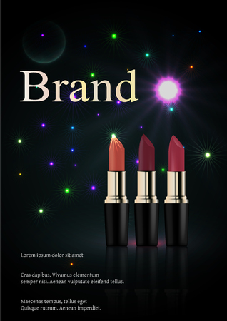 Red lipstick - Cosmetic brand product. Ads of premium female lipstick for women care.のイラスト素材
