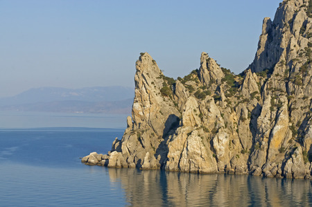 Rocks in the sea at dawnの写真素材