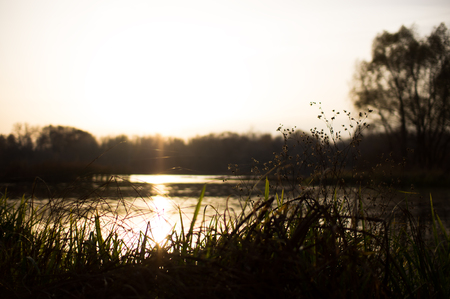 Autumn evening on the Dnieper River in Kyivの写真素材