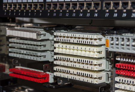 Telecommunications rack with RJ-45 patch panel and telephone distribution frame