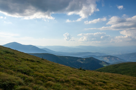 Distant long blue Carpathian mountainsの写真素材