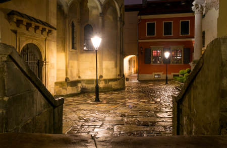 Night courtyard in the old townの写真素材