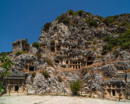 Wide view of old tombs of the ancient city of Myraの写真素材