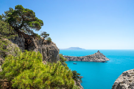 View of the Cape Kapchik behind the rockの写真素材