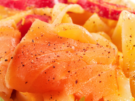 Tagliatelle with Salmon and Peppersの写真素材
