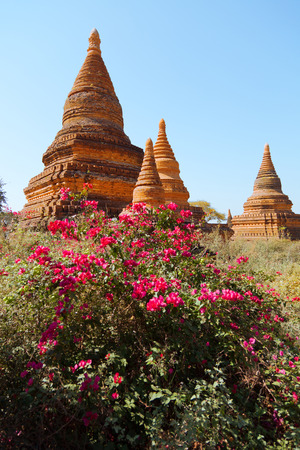 Ancient pagodas in Bagan, blue sky in backgroundの写真素材