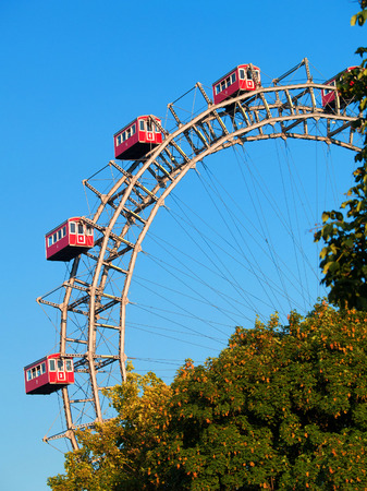 Old wheels of Prater - landmark in Viennaのeditorial素材