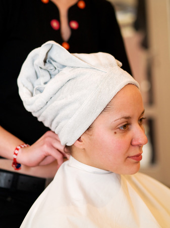 Drying hair at the hair studioの写真素材