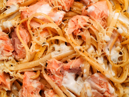 Tagliatelle with Salmon and lemonの写真素材