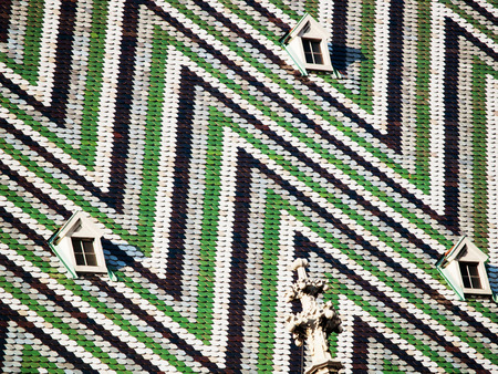 Detail of the Roof of St Stephens Cathedral, Vienna, Austria at daylightの写真素材