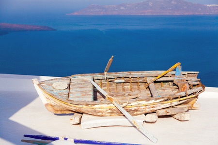 A perfect view of the volcano in Firostefani, Santoriniの写真素材