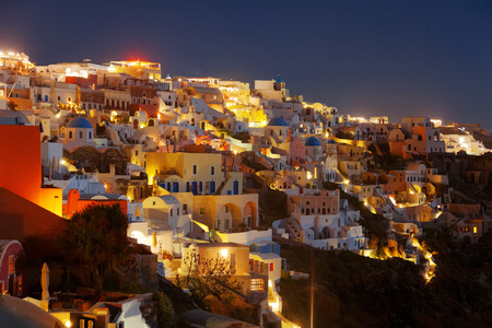 Night panorama of Oia, Santoriniの写真素材