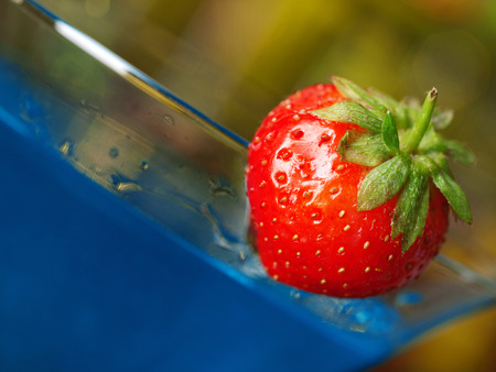 Blue cocktail on a bar macroの写真素材