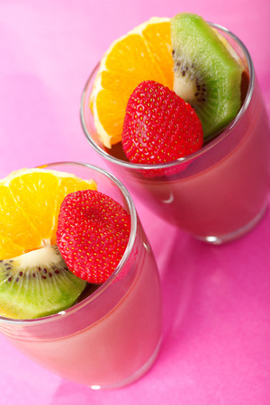 Homemade chocolate mousse with fruitsの写真素材