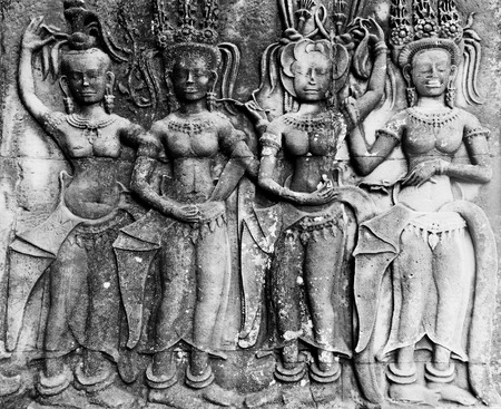 Apsara carving, Angkor wat, Cambodiaの写真素材