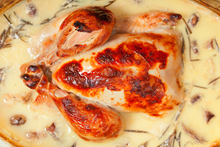 Chicken pot stewed with milk, rosemery and mushroomsの写真素材