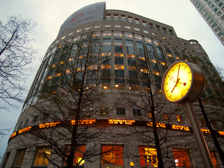 London, United Kingdom - April 29, 2008 : Canary Wharf is one of the two major business districts in London. Shot is taken at late afternoon, minutes before the end of the working day.のeditorial素材