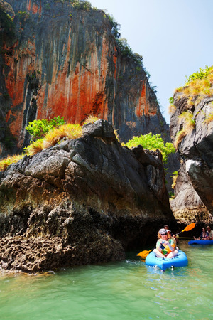 Pang Nga, Thailand - March 16, 2011 : Couple of tourists kayaking in the hongs of Pang Nga Bay in the morning.のeditorial素材