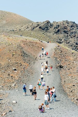 Fira, Greece - May 04, 2012 : Tourists walking near the crater in Nea Kameniのeditorial素材