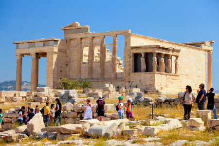 Athens, Greece - April 29, 2012 : Tourists enjoying the Doric temple Parthenon at Acropolis hill.のeditorial素材